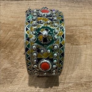 Vintage Enameled Tibetan Bracelet with Safety Chain